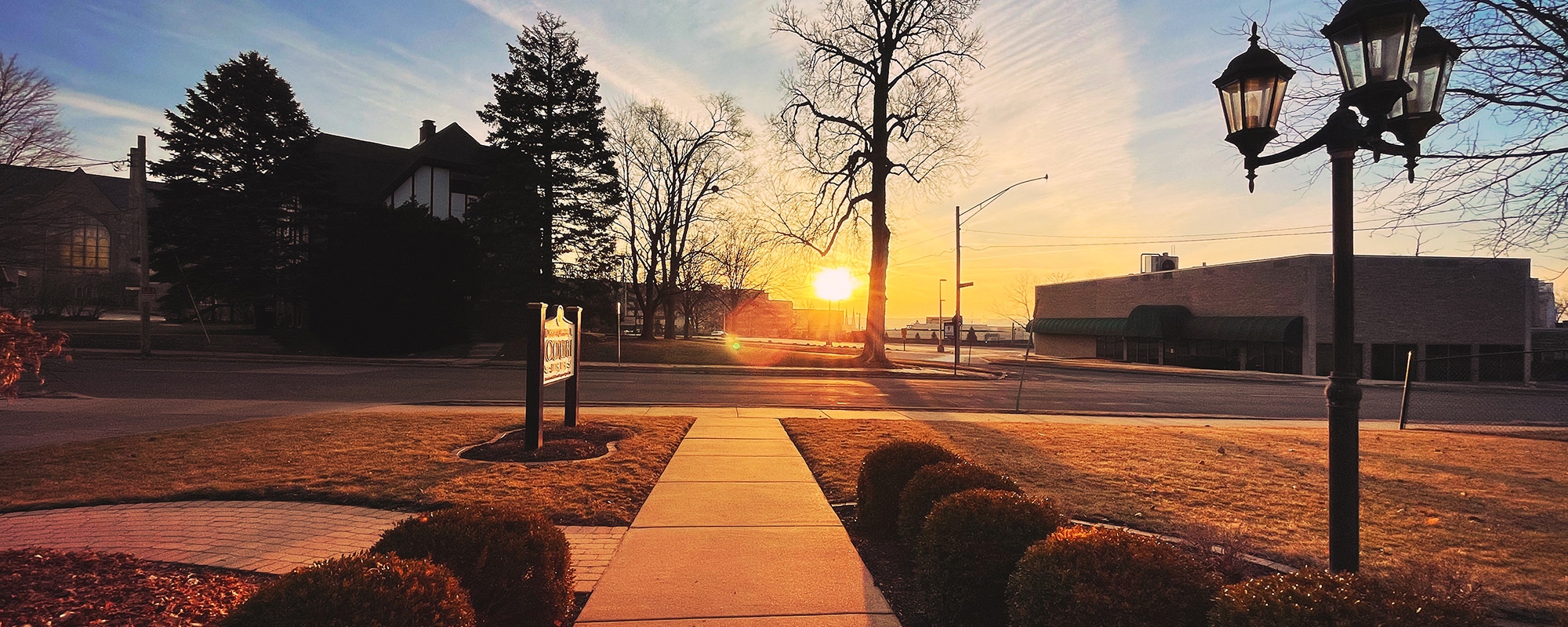 office lawn at sunset